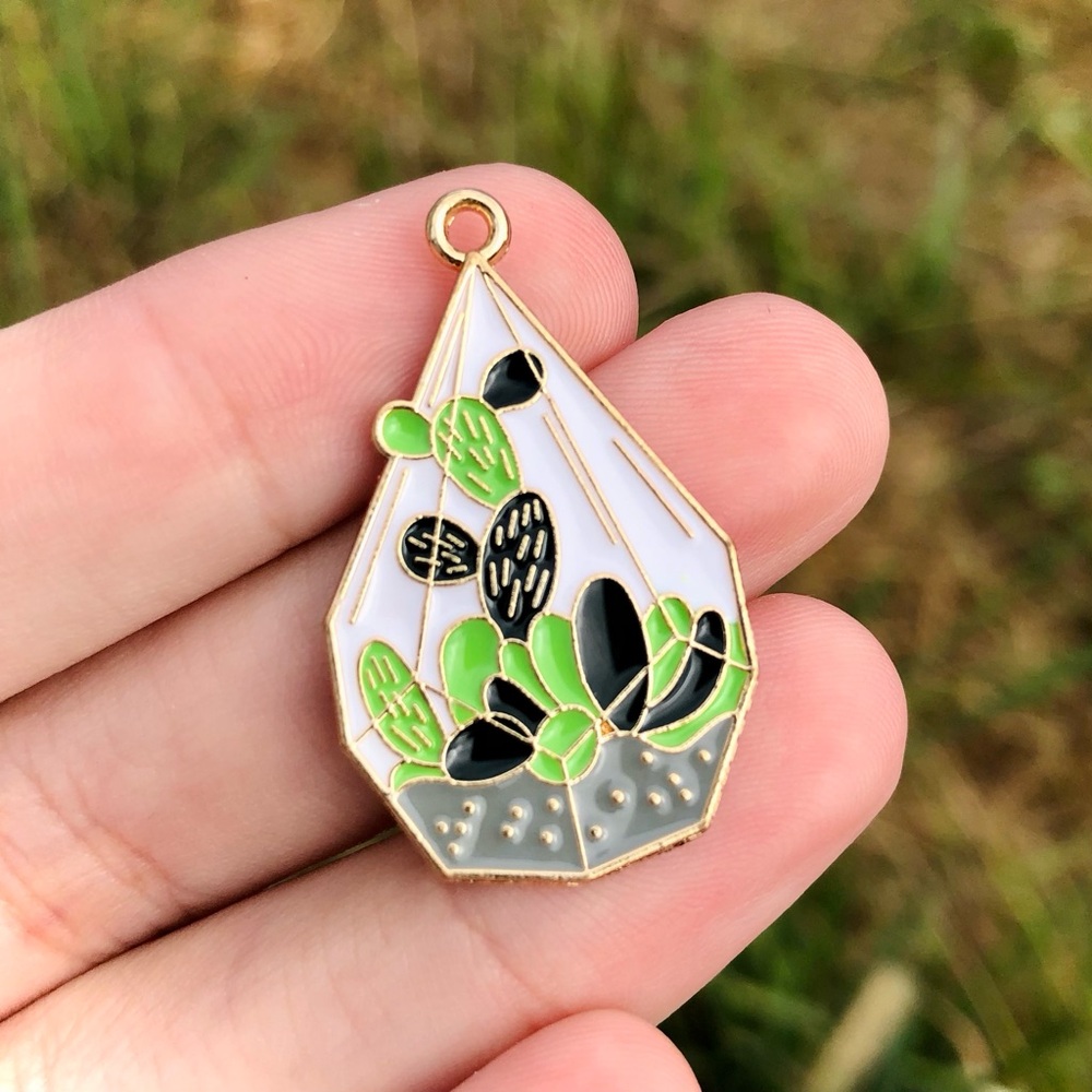 Geometric Succulent Enamel Pendant